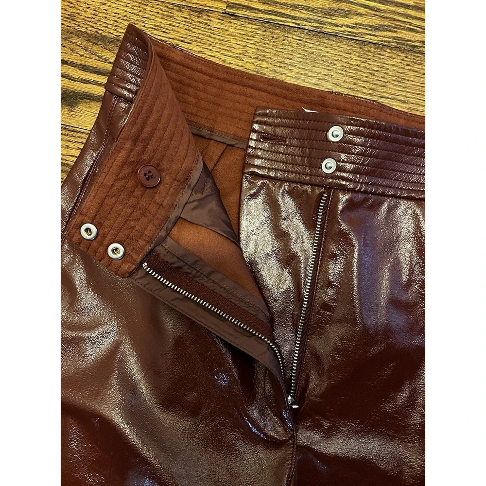Wilfred Aritzia Pants Women's Glossy Faux Leather Brown Red High Rise Size 6‎